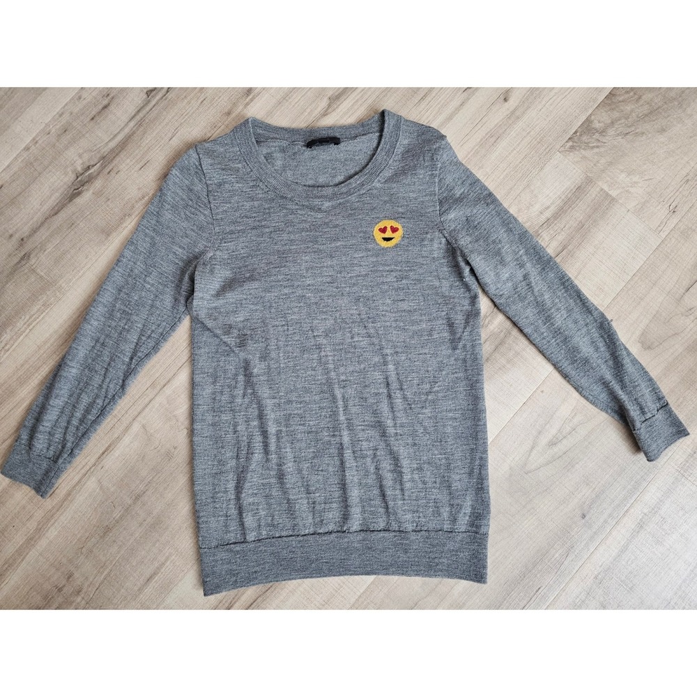 J.Crew Tippi Merino Wool Heart Eye Emoji Sweater Gray Small